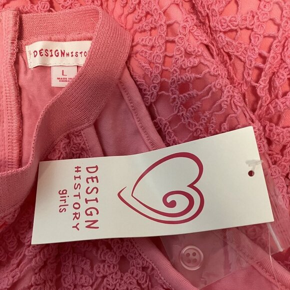 Design History Girls Pink Blast Crochet Halter Dress Size L - Picture 3 of 8
